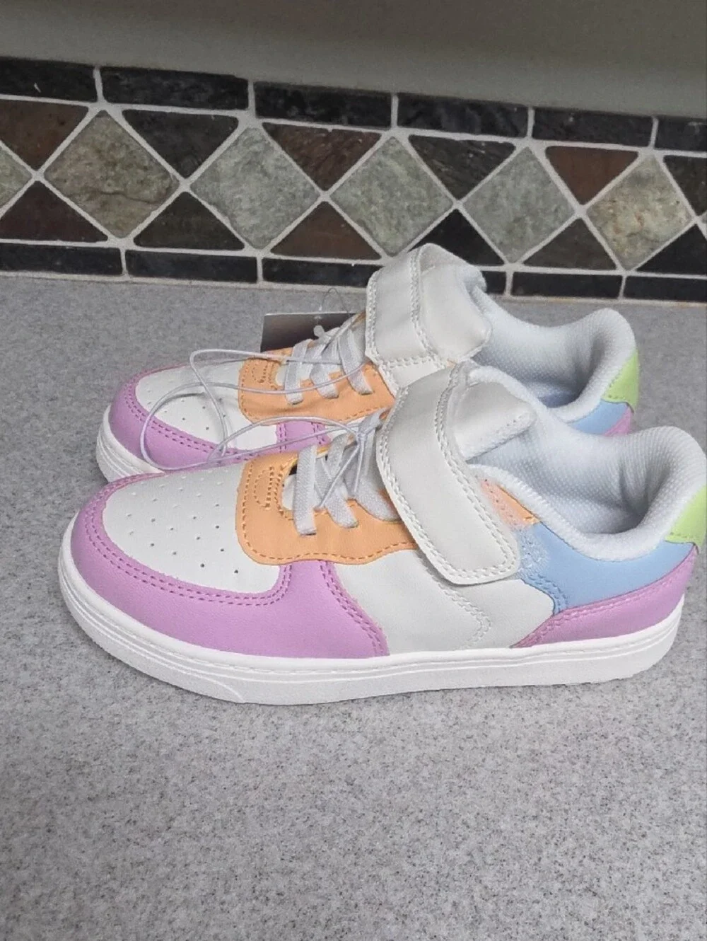 Kids White, Peach & Lavender Athletic Sneakers - Unbranded
